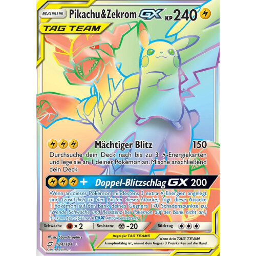 Pikachu & Zekrom GX - 184/181 - Rainbow Rare