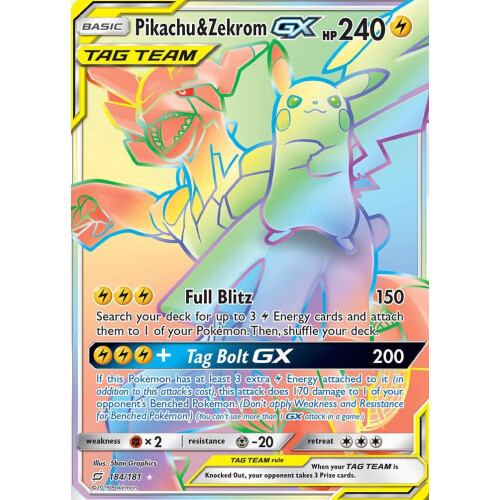 Pikachu & ZekromGX - 184/181 - Rainbow Rare