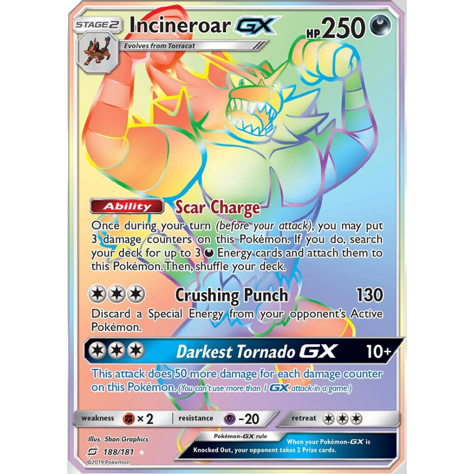 Rainbow HoloFuegro GX DE Pokemon Karte Incineroar GX 188/181 Hyper