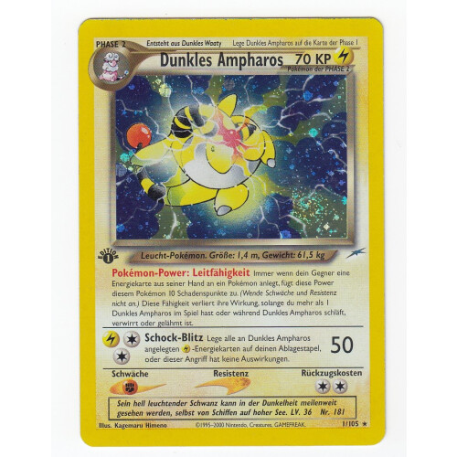 Dunkles Ampharos - 1/105 - Holo 1st Edition - Excellent