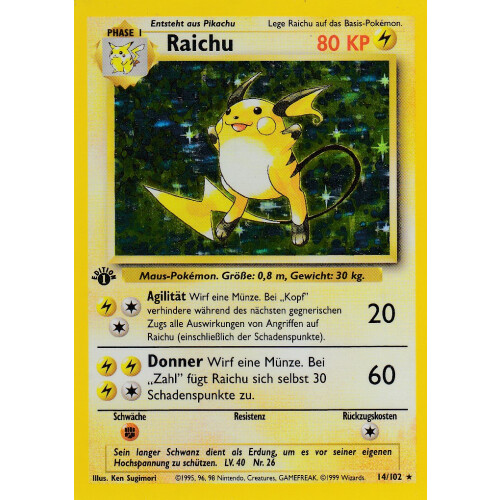 Raichu - 14/102 - Holo 1st Edition - Good