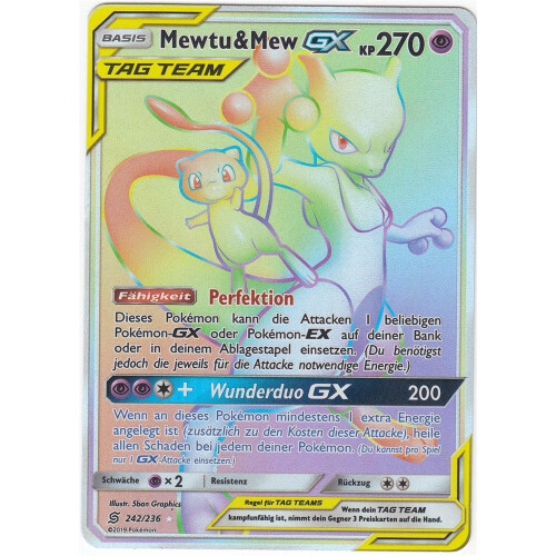 Mewtu & Mew GX - 242/236 - Rainbow Rare - L-PS38