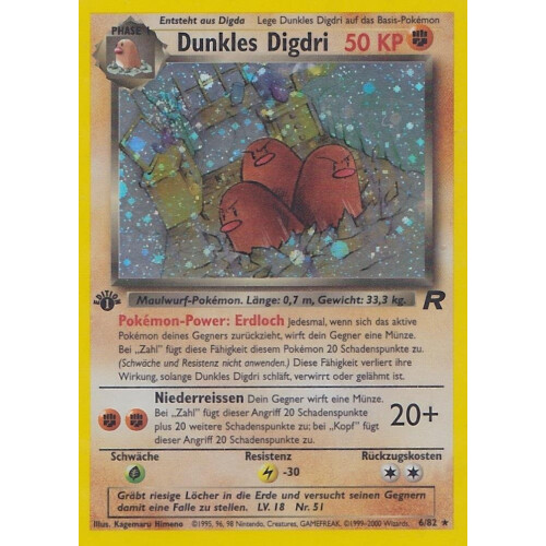 Dunkles Digdri - 6/82 - Holo 1st Edition - Excellent