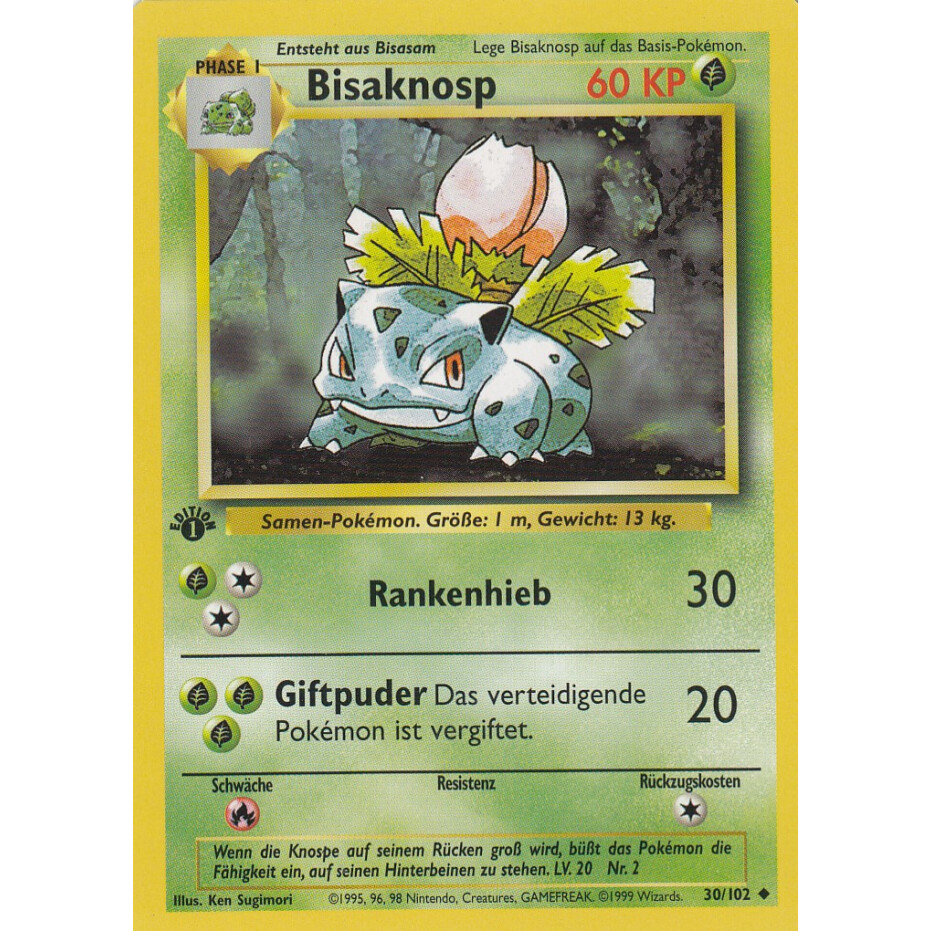 Bisaknosp Basis Set 1.Edition Metall Karte Gold EN Sammlung Pokémon Ivysau