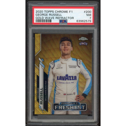 George Russell - RC - 18/50 - #200 - 2020 Topps Chrome F1 - Gold Wave - PSA 7 NM