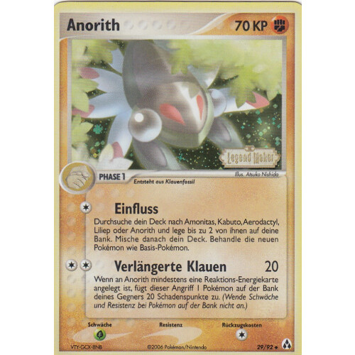 Anorith - 29/92 - Reverse Holo - Excellent