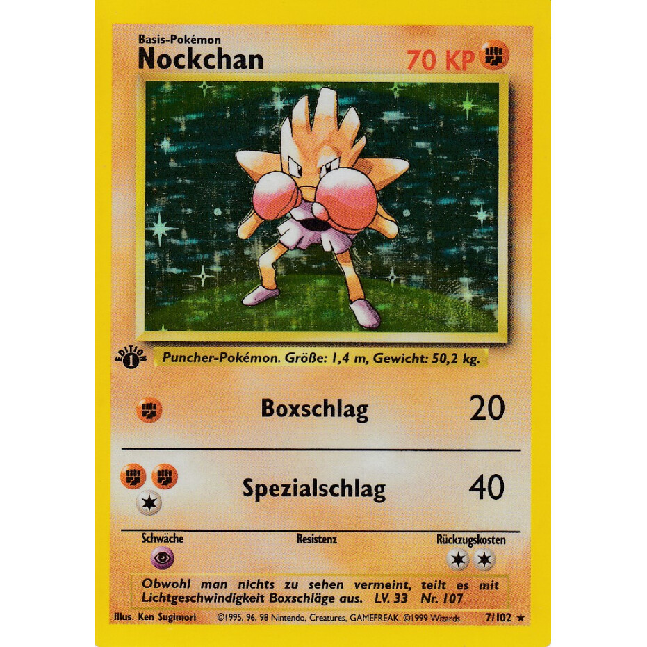 Pokémon Karte Nockchan 7/102 Base Set nicht 1 Edition deutsch Near Mint 