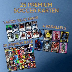 25 Premium Soccer Cards mit Autogramm/Relic Karte +...