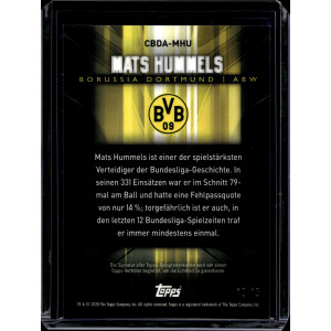 Mats Hummels 2020 Topps BVB Chrome Black 10/15 Auto #CBDA-MHU