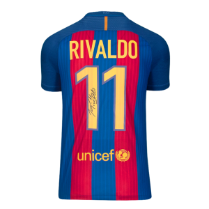 Rivaldo Back Signed Modern FC Barcelona Home Shirt