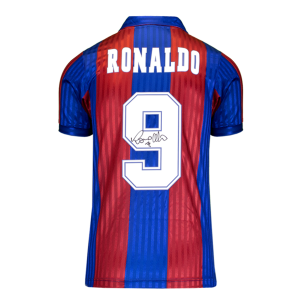 Ronaldo Back Signed FC Barcelona Retro Shirt with Fan...