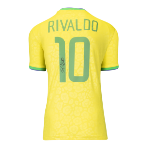 Rivaldo Front Signed Modern Brazil Home Shirt