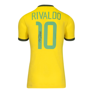 Rivaldo Back Signed Retro Brazil Home Shirt