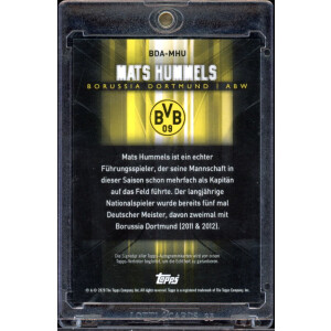 Mats Hummels 2020 Topps BVB Transcendent #BDA-MHU On-Card Auto 17/24 Dortmund
