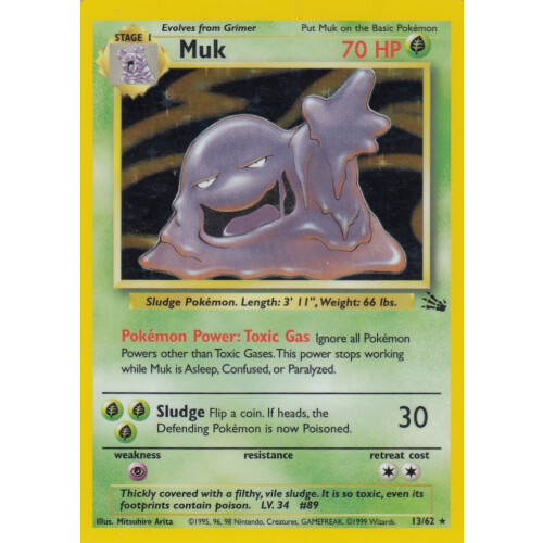 13/62 Muk Fossil Holo Rare Pokemon TCG Card
