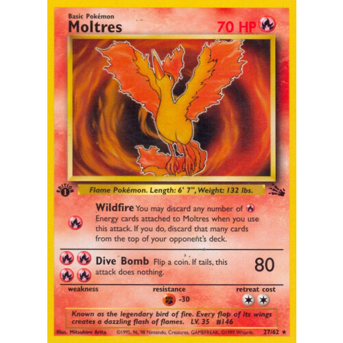 Moltres - 27/62 - Rare 1st Edition