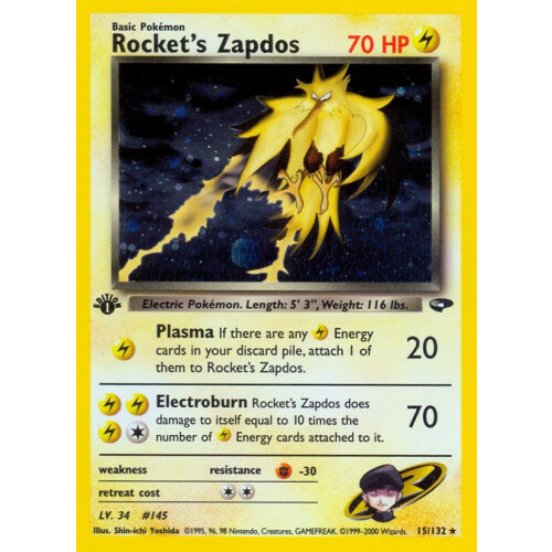 Rockets Zapdos - 15/132 - Holo 1st Edition