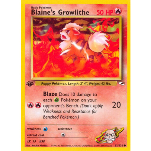 Blaines Growlithe - 62/132 - Common 1st Edition