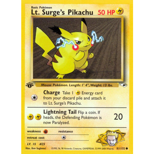 Lt. Surges Pikachu - 81/132 - Common 1st Edition