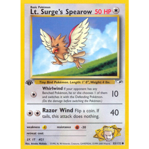 Lt. Surges Spearow - 83/132 - Common 1st Edition