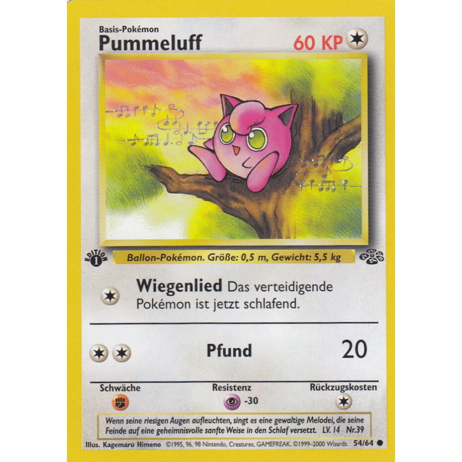Deutsch Dschungel 2000-1.Edition Pokemon Pummeluff 54/64 Common Mint